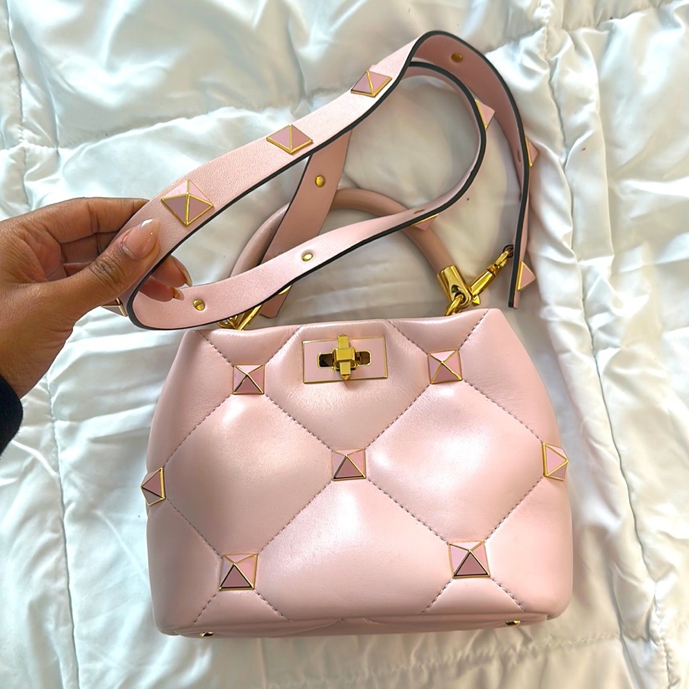 Authentic Valentino, pink mini bag with gold accent